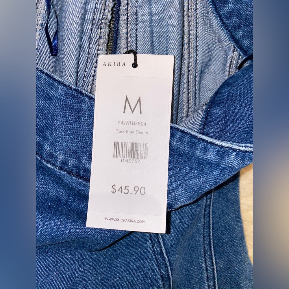 AKIRA Blue Denim Zip-Up Crop Top - Picture 3 of 5